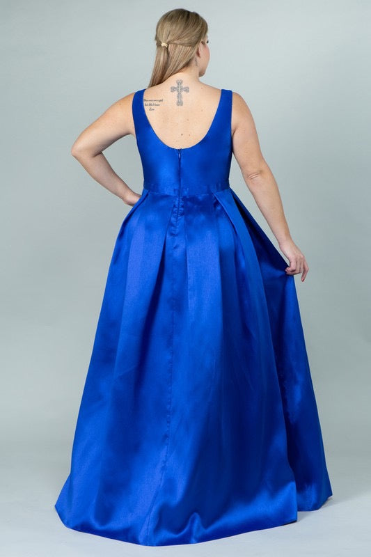 Plus Ann Size Taffeta Maxi Dress With Pockets