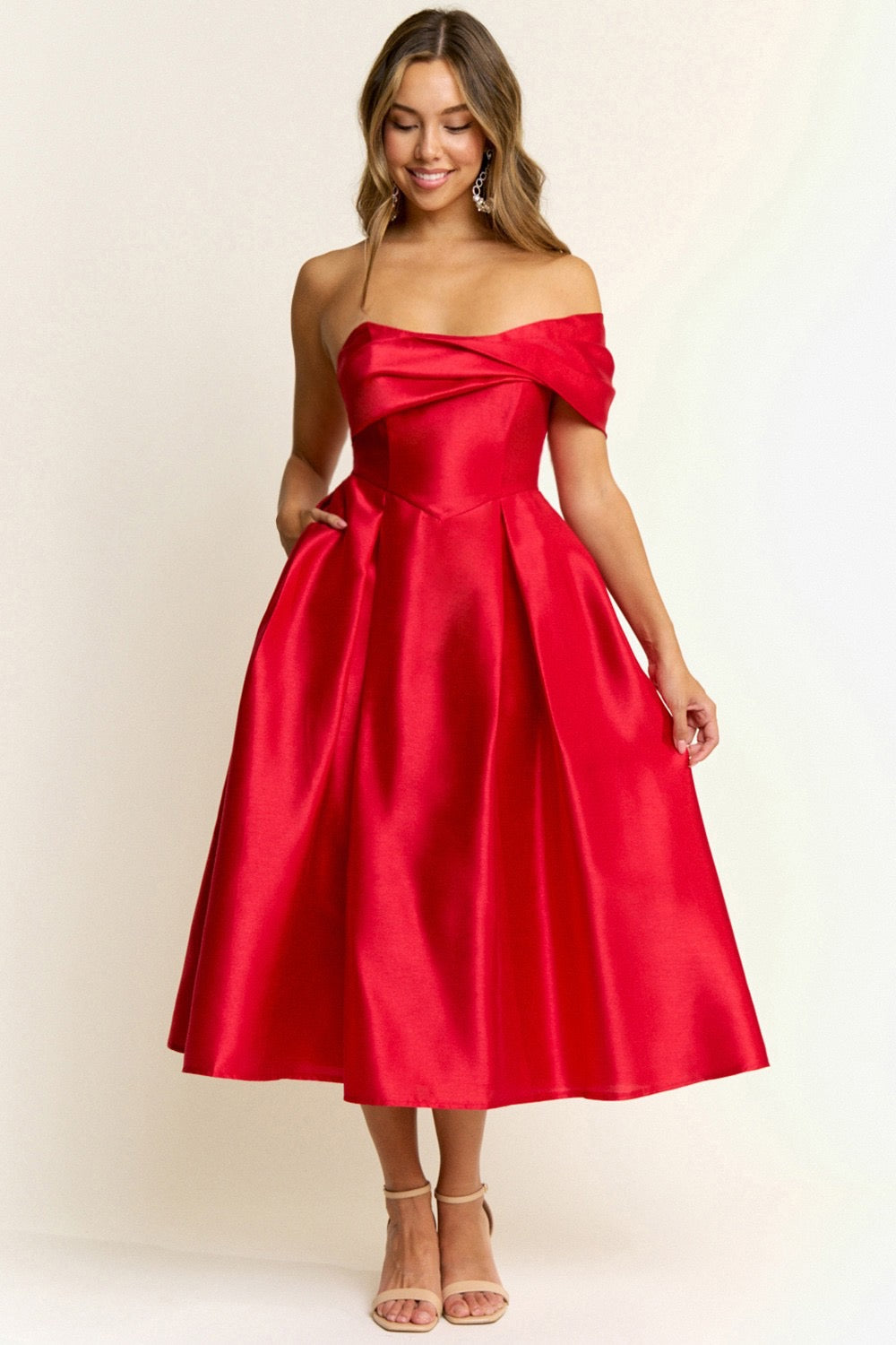 Taffeta Midi Dress Ann  With Pockets