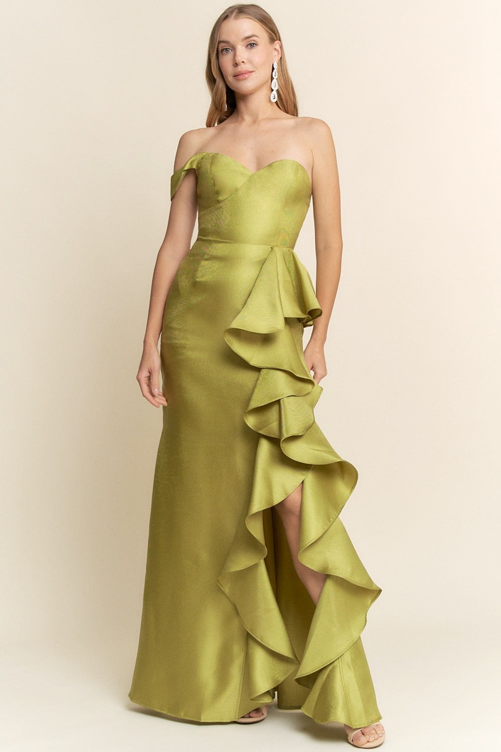 Strapless Ann Ruffle Satin Gown
