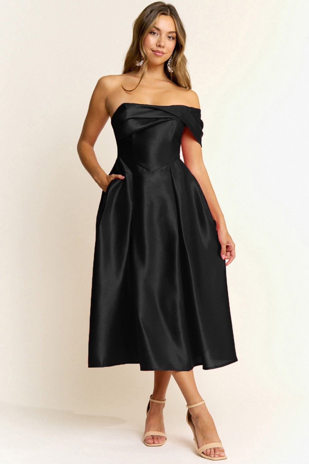 Taffeta Midi Dress Ann  With Pockets