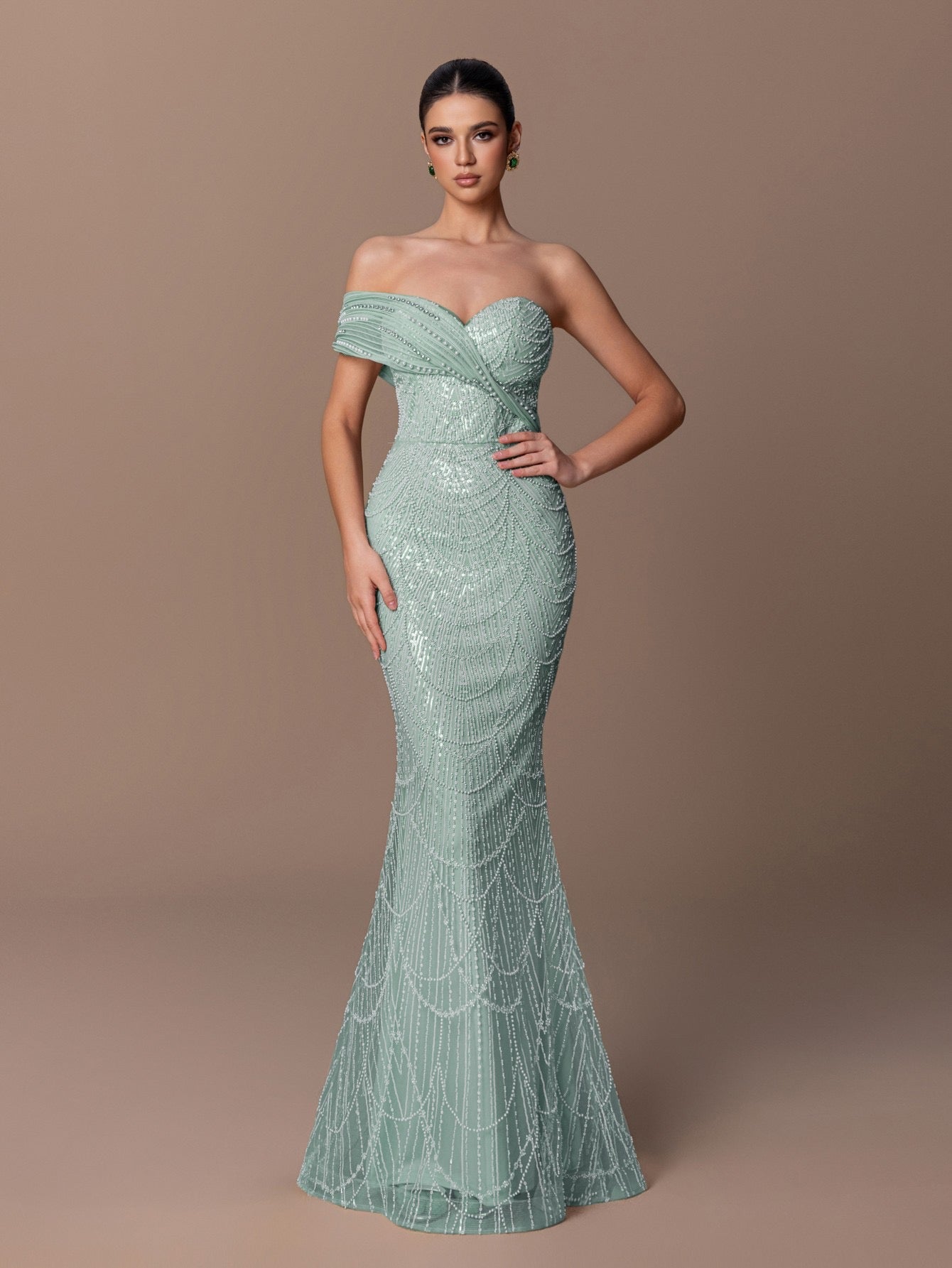 Vestido Ann con lentejuelas y corsé de un solo hombro