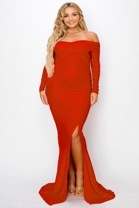 Plus Ann Off Shoulder Night Party Maxi Dress