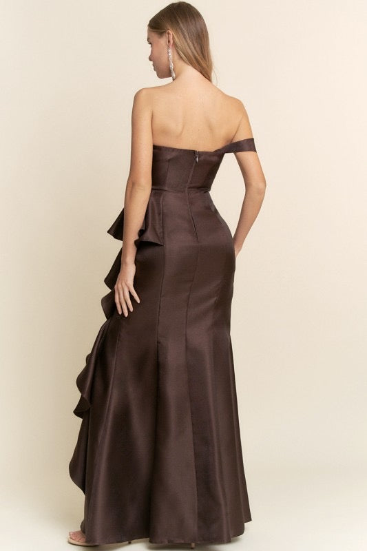 Strapless Ann Ruffle Satin Gown