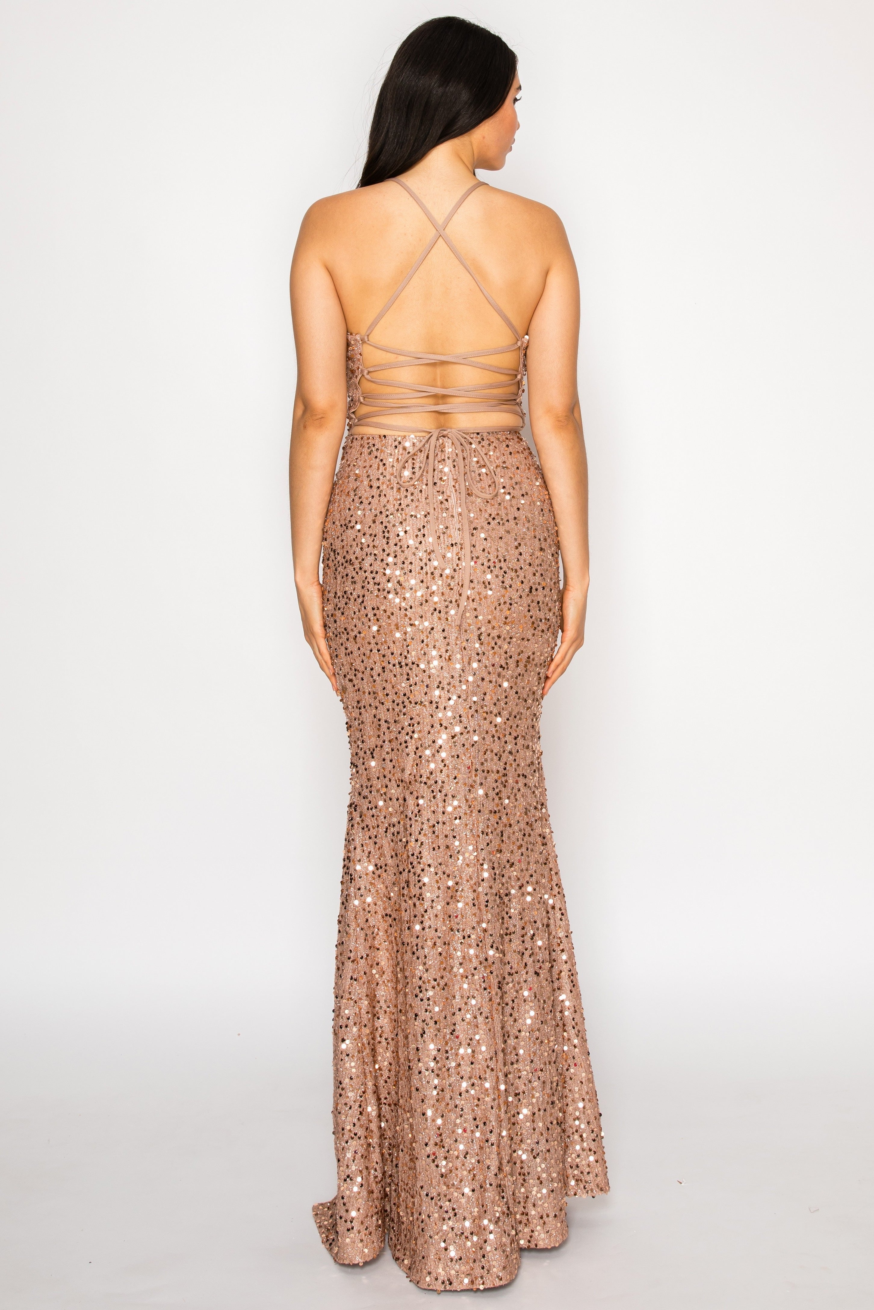 Lace Ann Up Back Sequin Dress