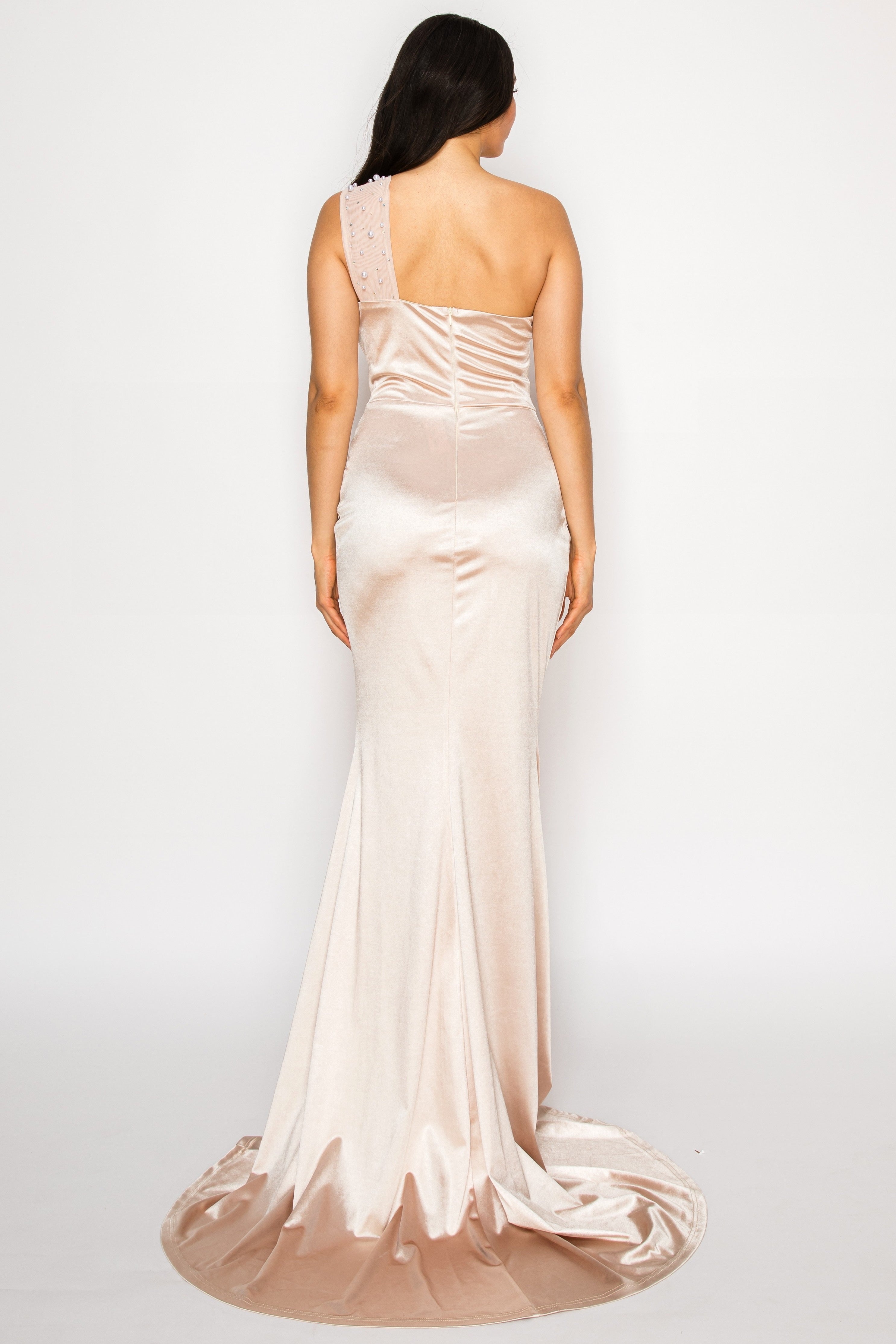 Satin Ann Fitted Pearl Accented Dress
