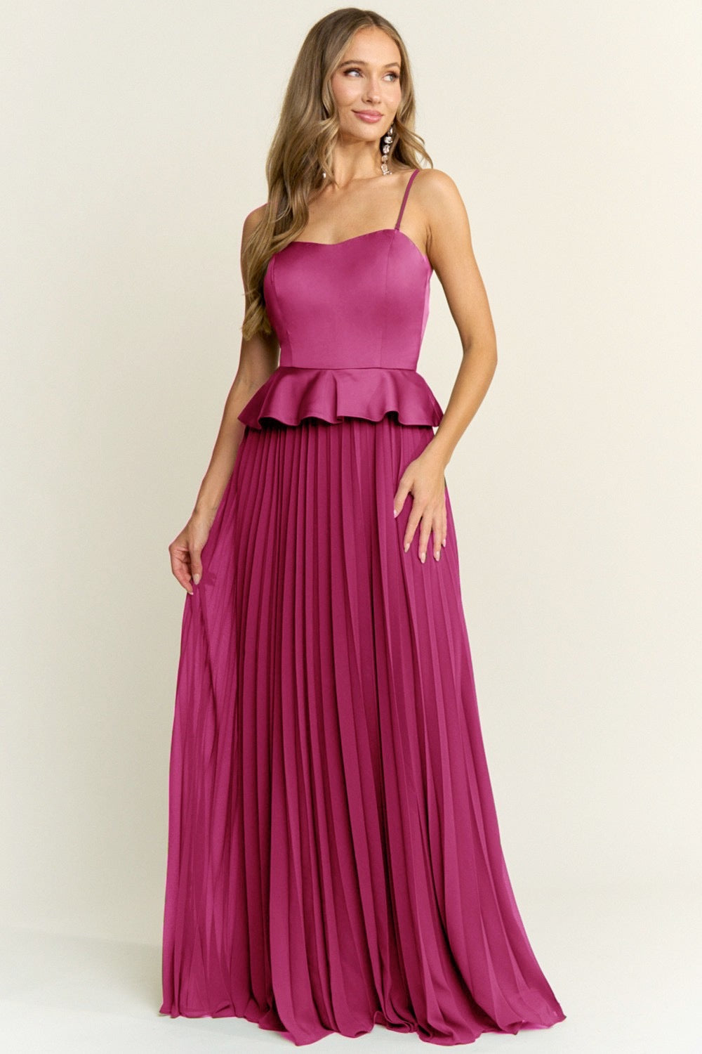 Satin Chiffon Peplum Ann Style Maxi Dress
