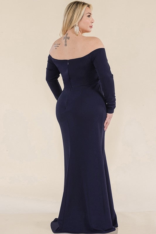 Plus Sweetheart  Ann Neck Off Shoulder Knited Maxi