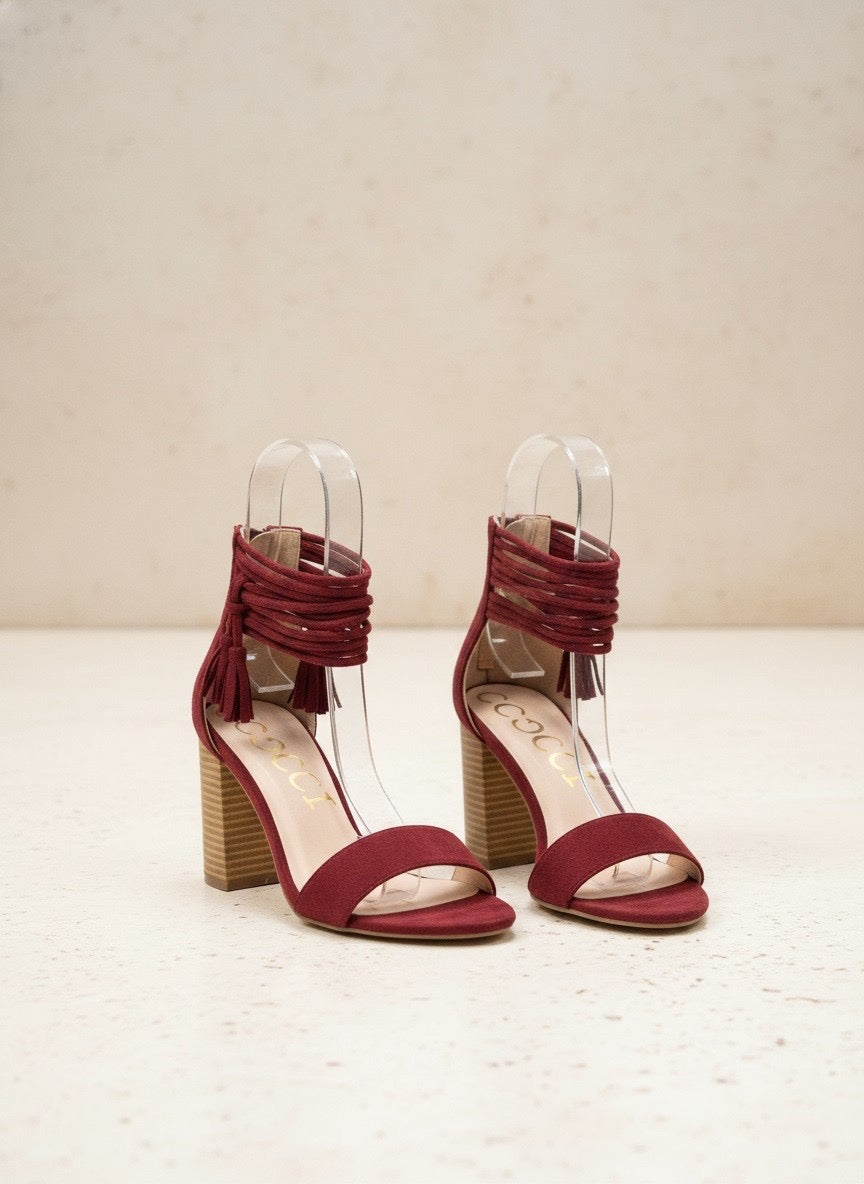 Ccocci-3 Tassel Wrap Ankle Strap Ann Block Heel Sandals