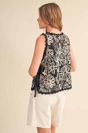 Floral Ann Crochet Tank With Side Tying Detail