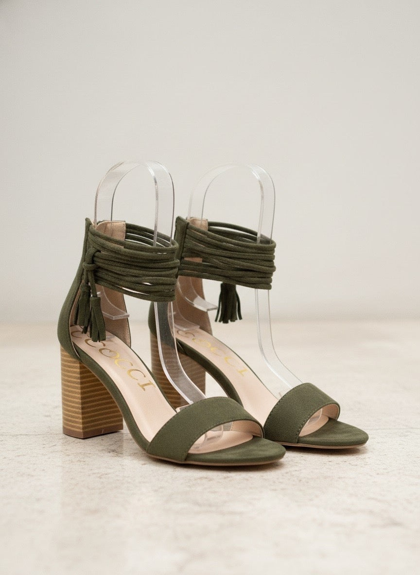 Ccocci-3 Tassel Wrap Ankle Strap Ann Block Heel Sandals
