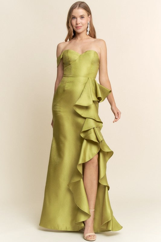 Strapless Ann Ruffle Satin Gown