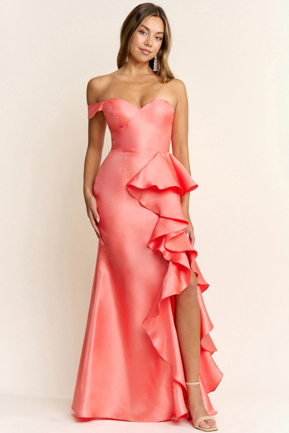 Strapless Ann Ruffle Satin Gown
