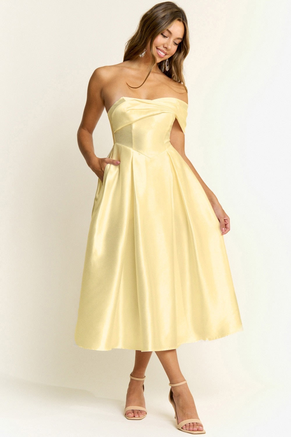 Taffeta Midi Dress Ann  With Pockets