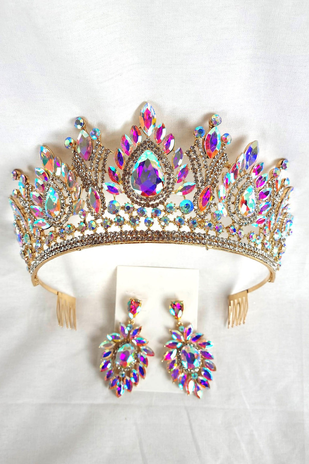 Tiara And Earring Ann Set With Jewel Rhinestones