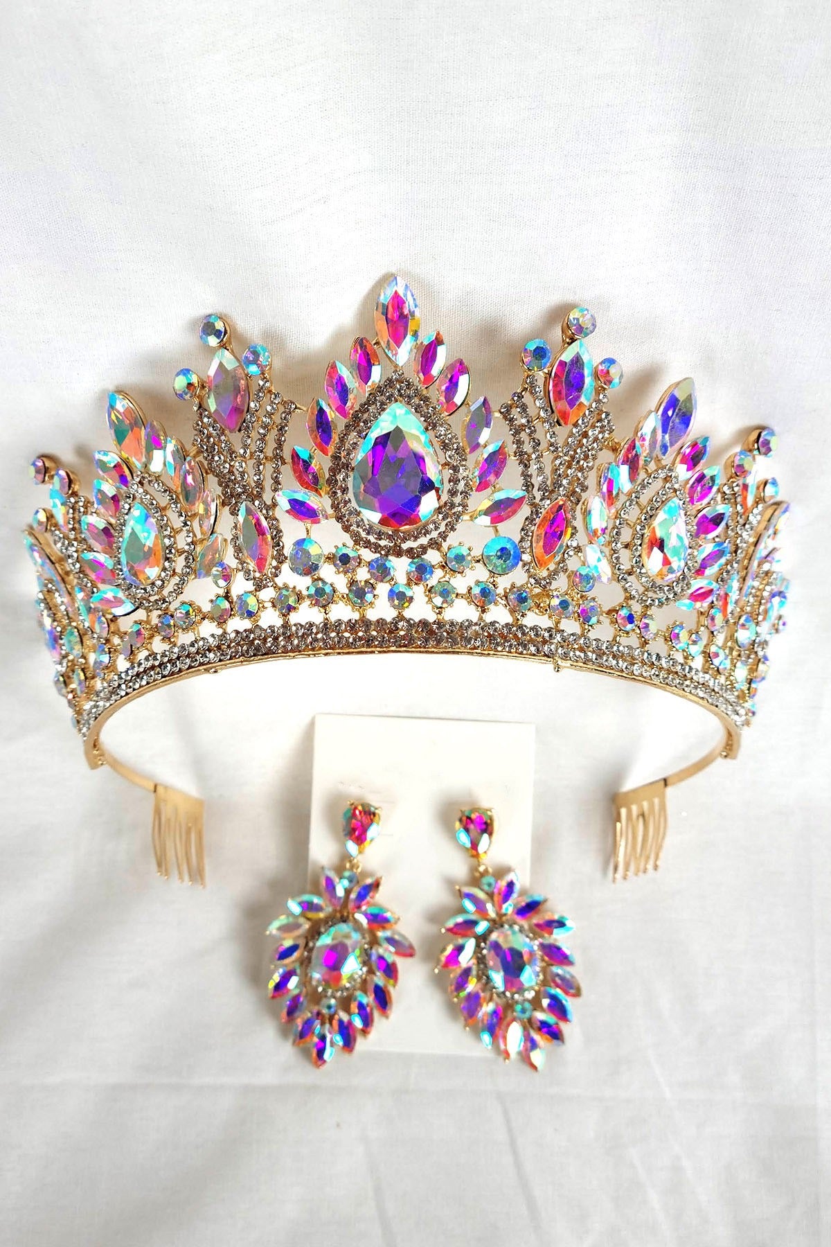 Tiara And Earring Ann Set With Jewel Rhinestones