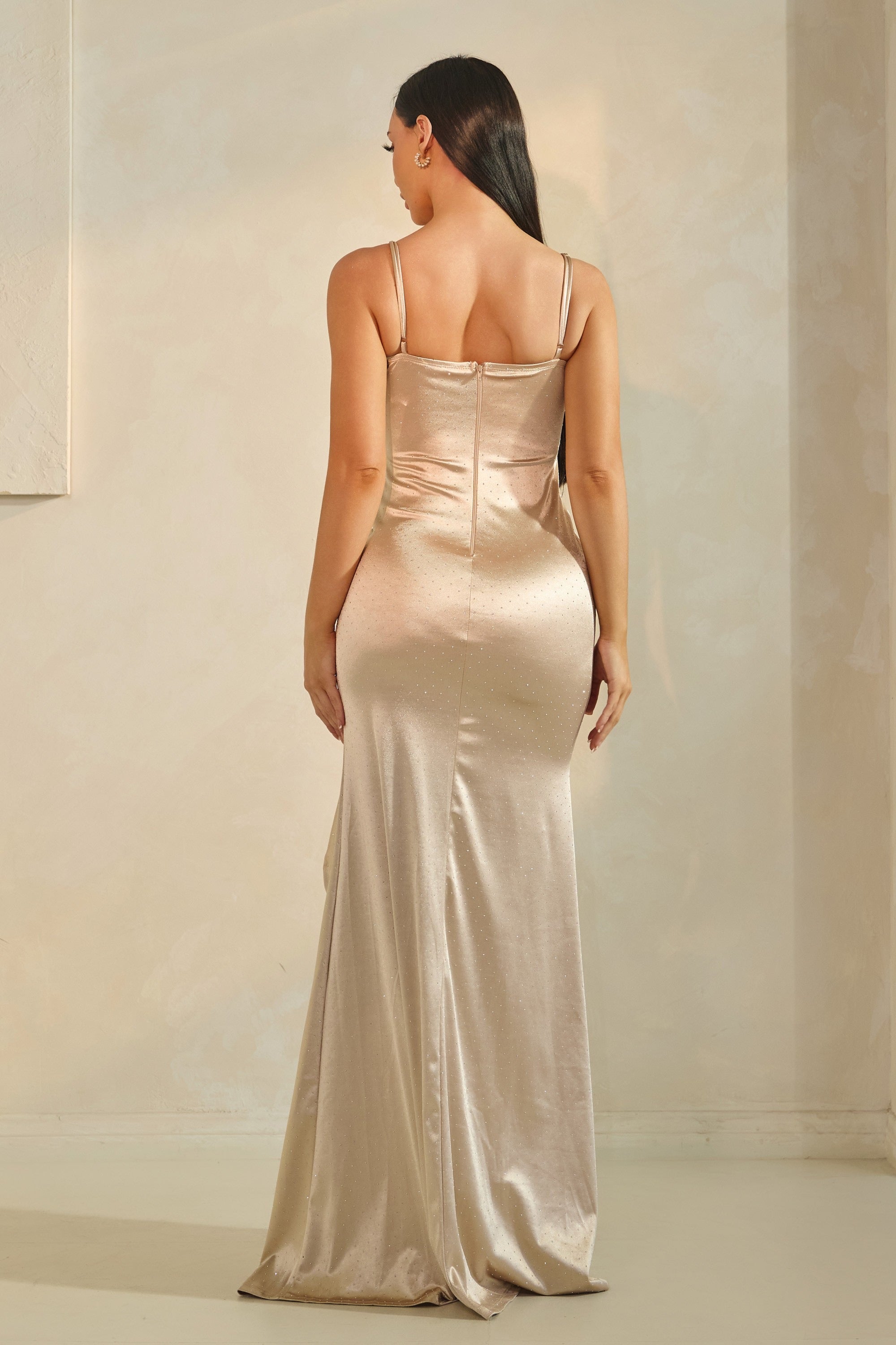Claudette ANN Sparkle Satin Ruffled Maxi Dress