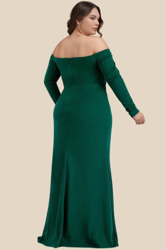 Plus Sweetheart  Ann Neck Off Shoulder Knited Maxi