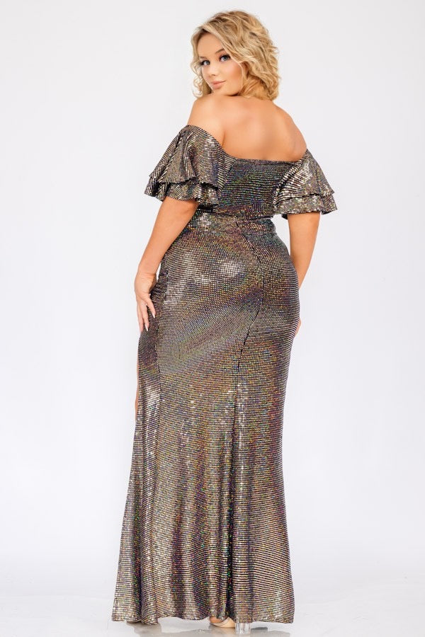 Plus Ann Off Shoulder Ruffle Sleeve Maxi Dress
