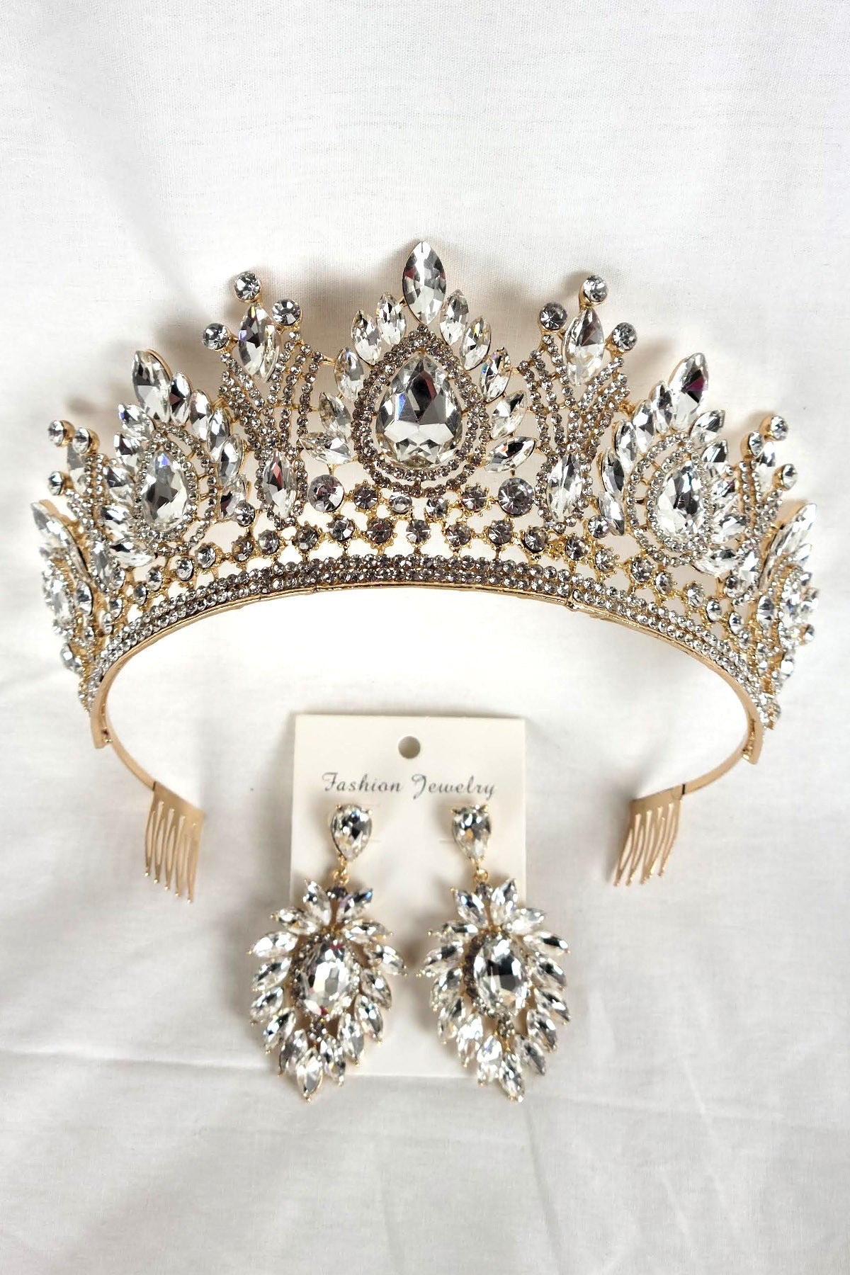 Tiara And Earring Ann Set With Jewel Rhinestones