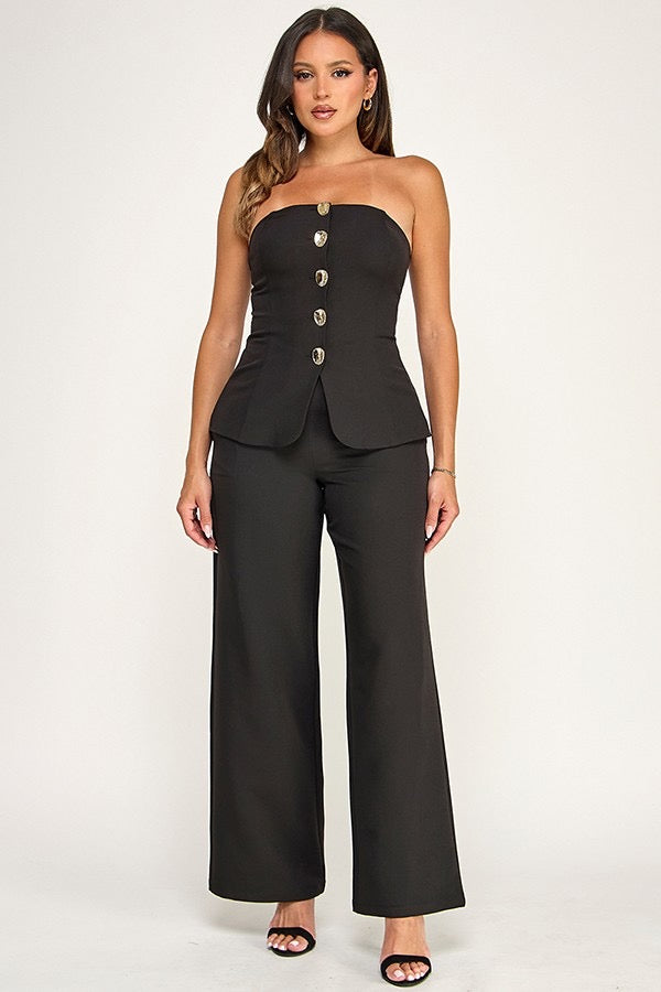 Gold Button Detail Ann Tube Top with Pants Set