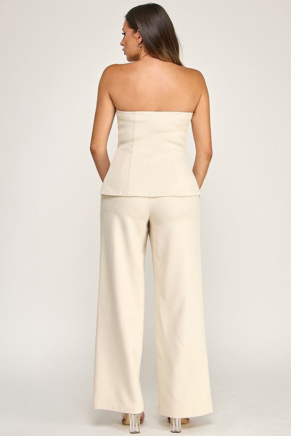 Gold Button Detail Ann Tube Top with Pants Set