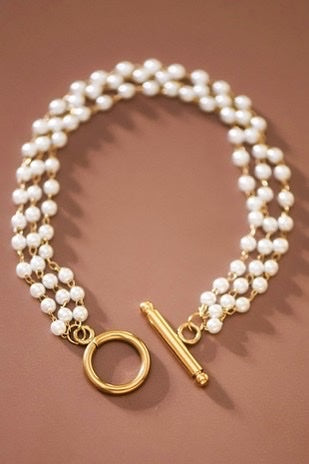 18k ANN Non-tarnish Stainless Steel Pearl Bracelet