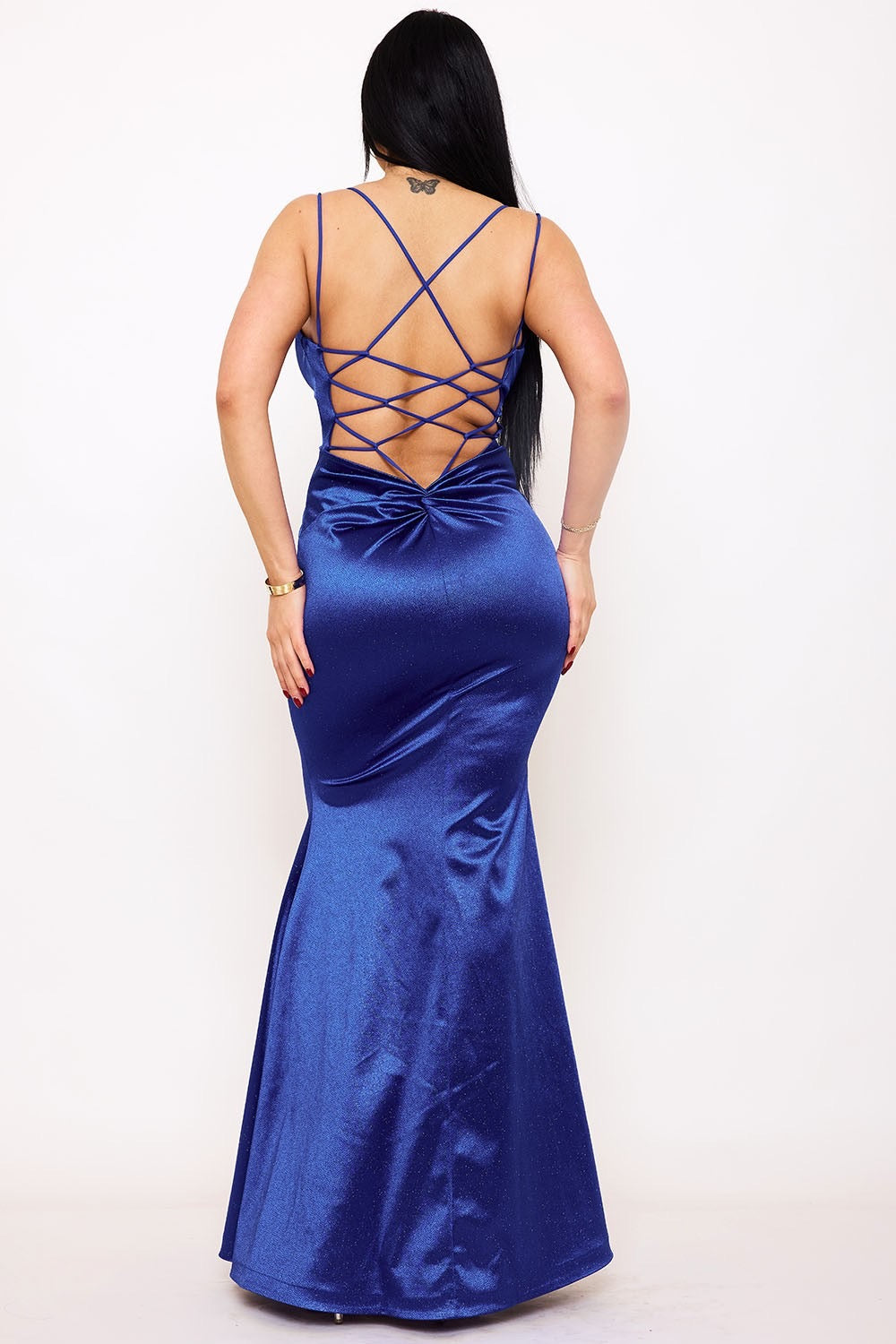 Glitter Ann Knit Satin Open Back Maxi Dress