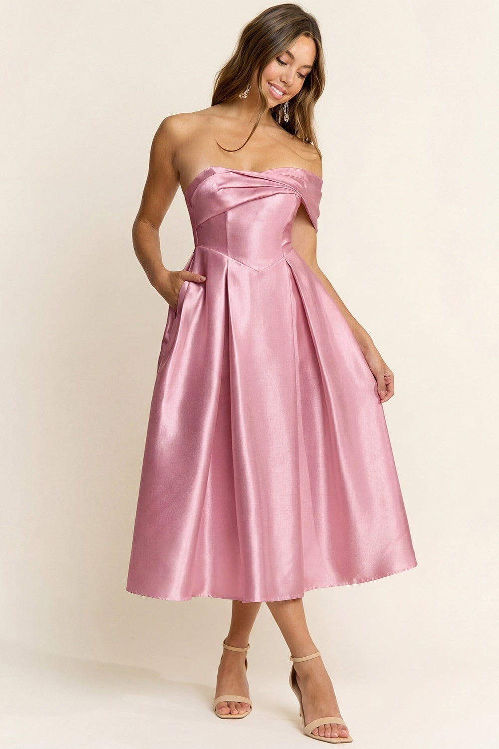 Taffeta Midi Dress Ann  With Pockets