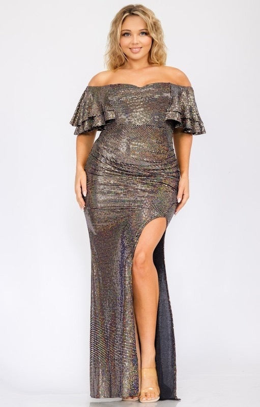 Plus Ann Off Shoulder Ruffle Sleeve Maxi Dress