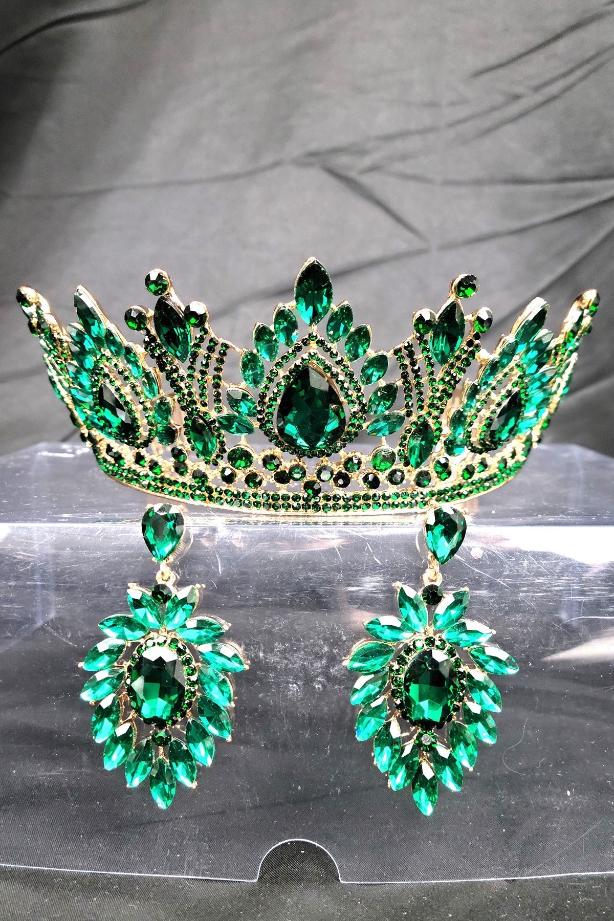 Tiara And Earring Ann Set With Jewel Rhinestones