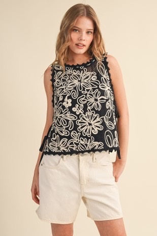 Floral Ann Crochet Tank With Side Tying Detail