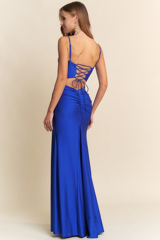 Lace Ann Up Back Detail Mermaid Maxi Dress