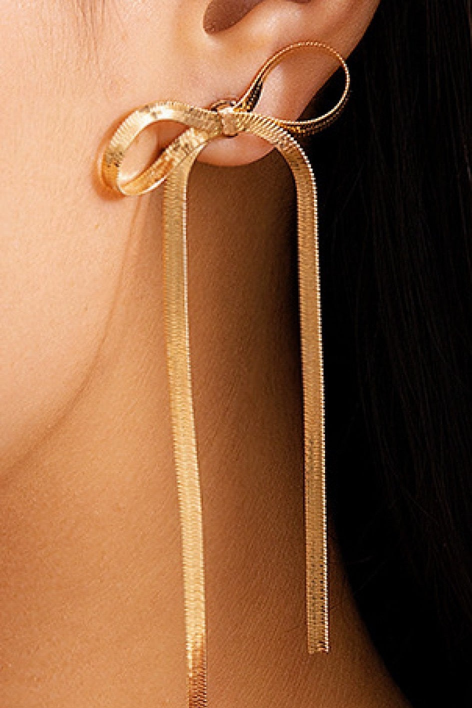 18k ANN Non-tarnish Stainless Steel Long Bow Earrings