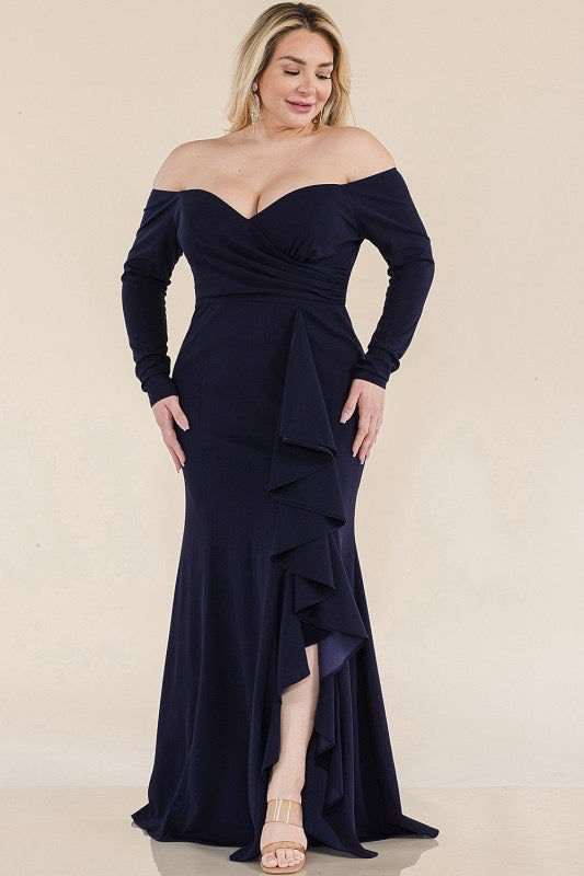 Plus Sweetheart  Ann Neck Off Shoulder Knited Maxi