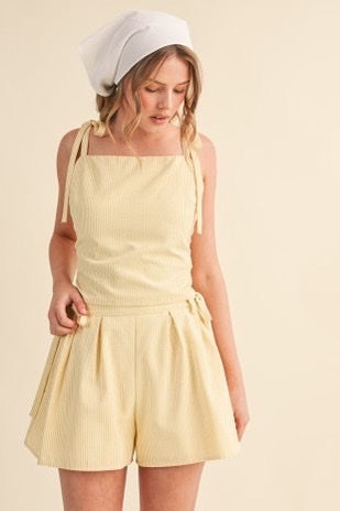 Striped  Ann Tie Shoulder Crop Top And Shorts Set