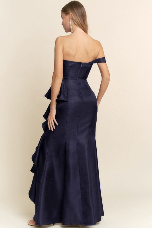 Strapless Ann Ruffle Satin Gown