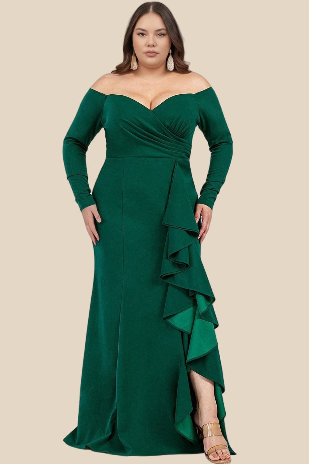 Plus Sweetheart  Ann Neck Off Shoulder Knited Maxi