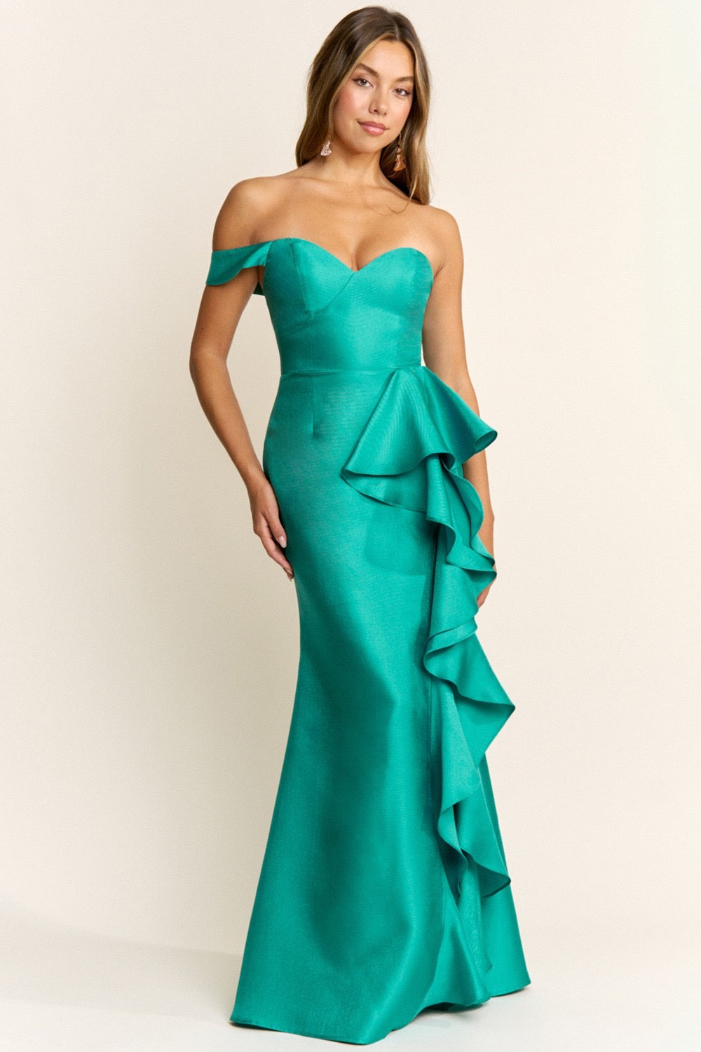 Strapless Ann Ruffle Satin Gown