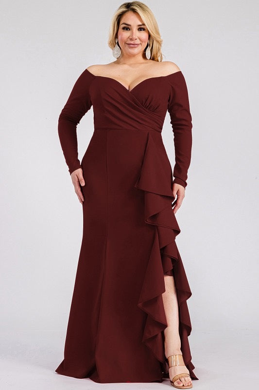 Plus Sweetheart  Ann Neck Off Shoulder Knited Maxi