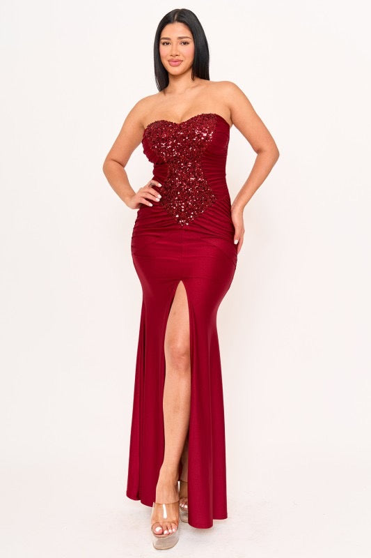 Sequin Ann On Satin Maxi Dress