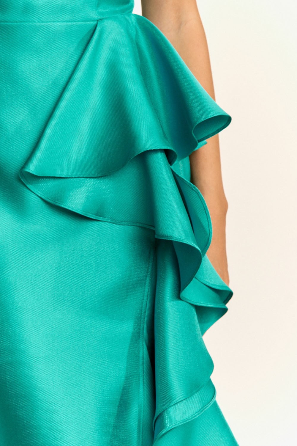 Strapless Ann Ruffle Satin Gown