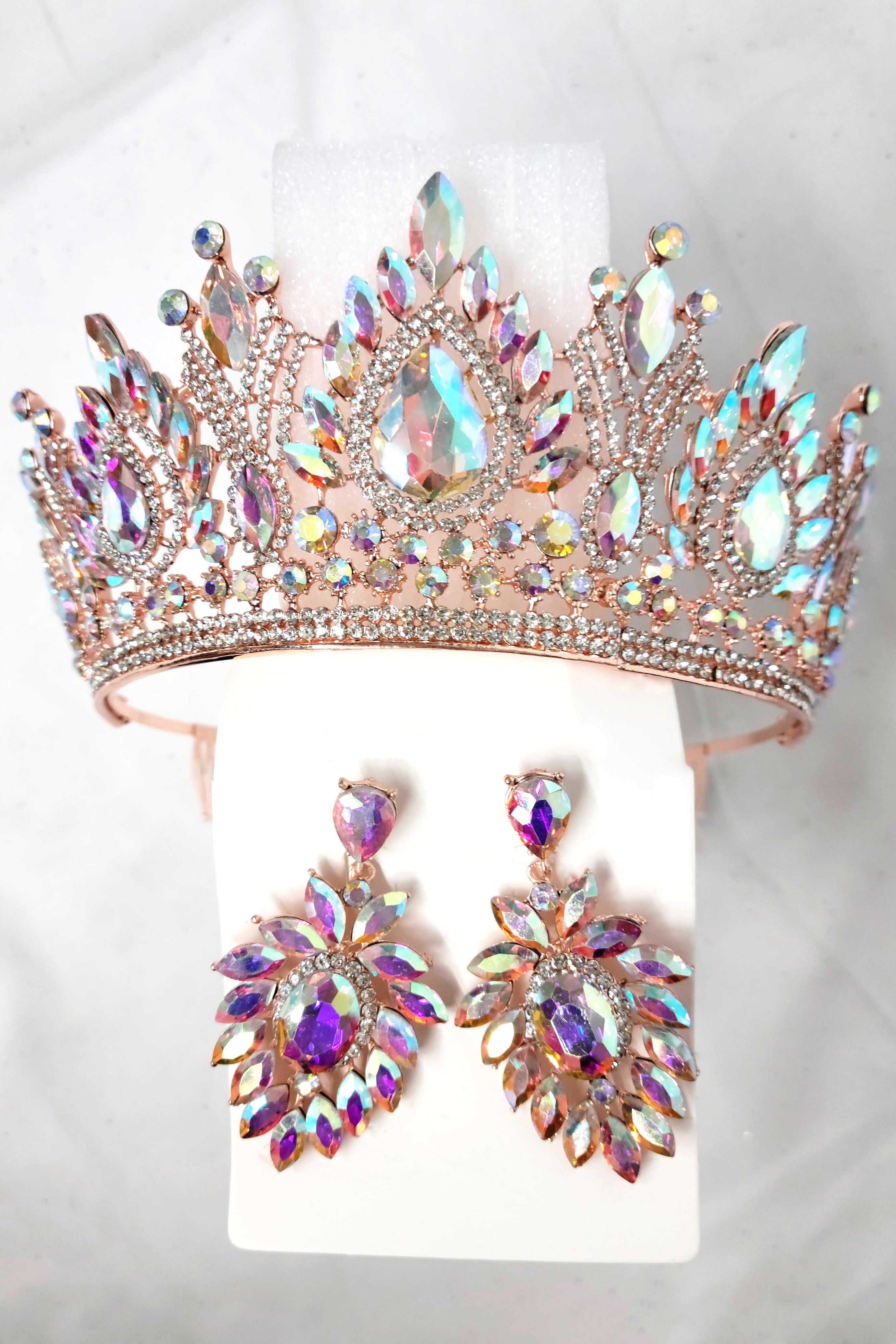 Tiara And Earring Ann Set With Jewel Rhinestones
