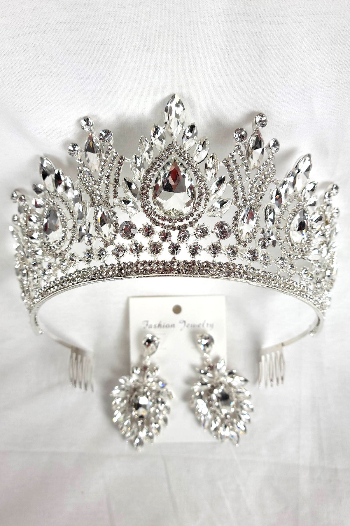 Tiara And Earring Ann Set With Jewel Rhinestones