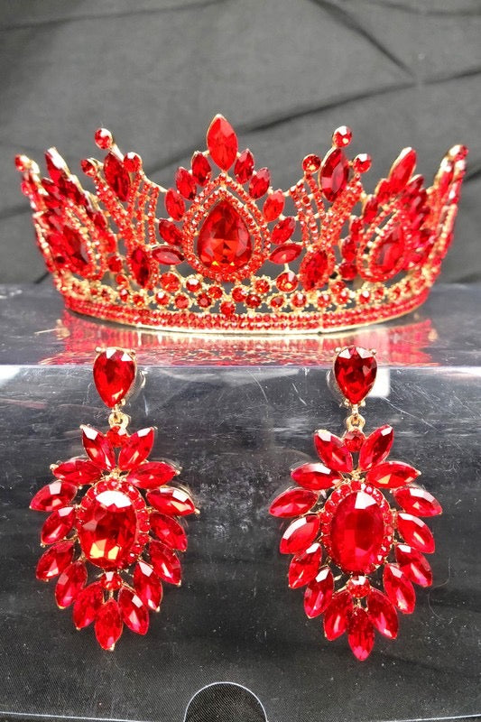 Tiara And Earring Ann Set With Jewel Rhinestones