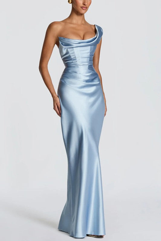 Off-Shoulder Elegant Maxi Dress - Blue