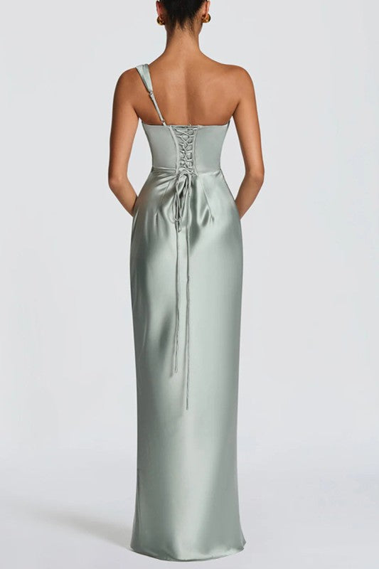 Off-Shoulder Elegant Maxi Dress - Green back view