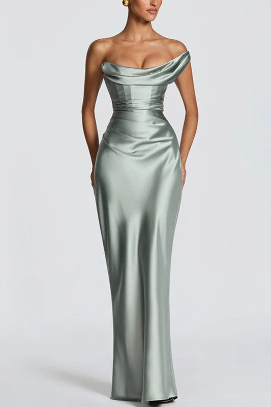 Off-Shoulder Elegant Maxi Dress - Green