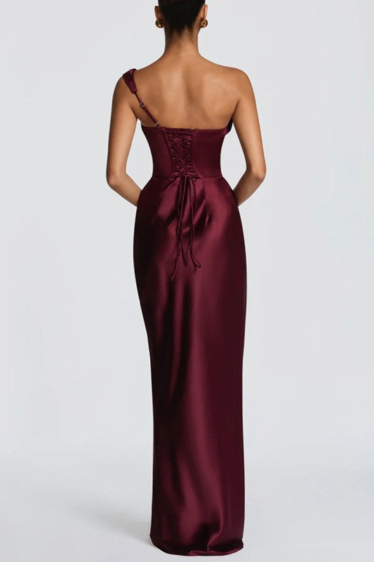 Off-Shoulder Elegant Maxi Dress - Wine back view