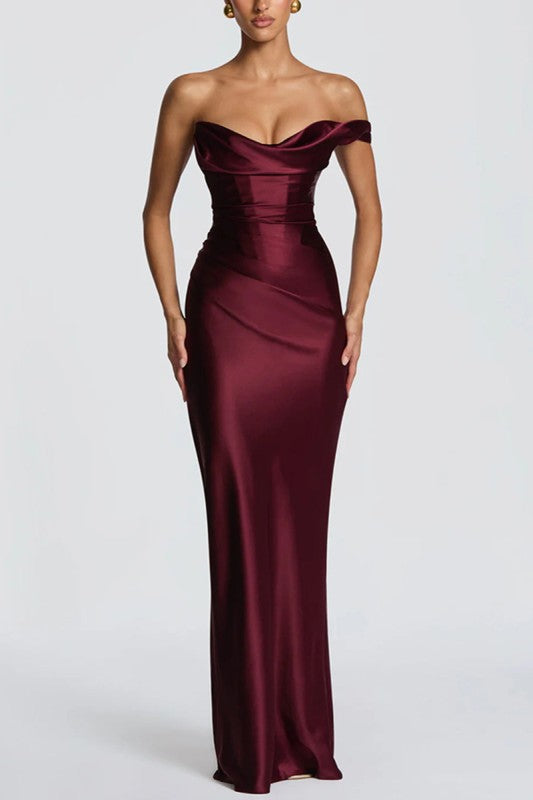 Off-Shoulder Elegant Maxi Dress - Wine