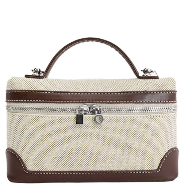 Bolso beige con detalles marrón oscuro, vista frontal